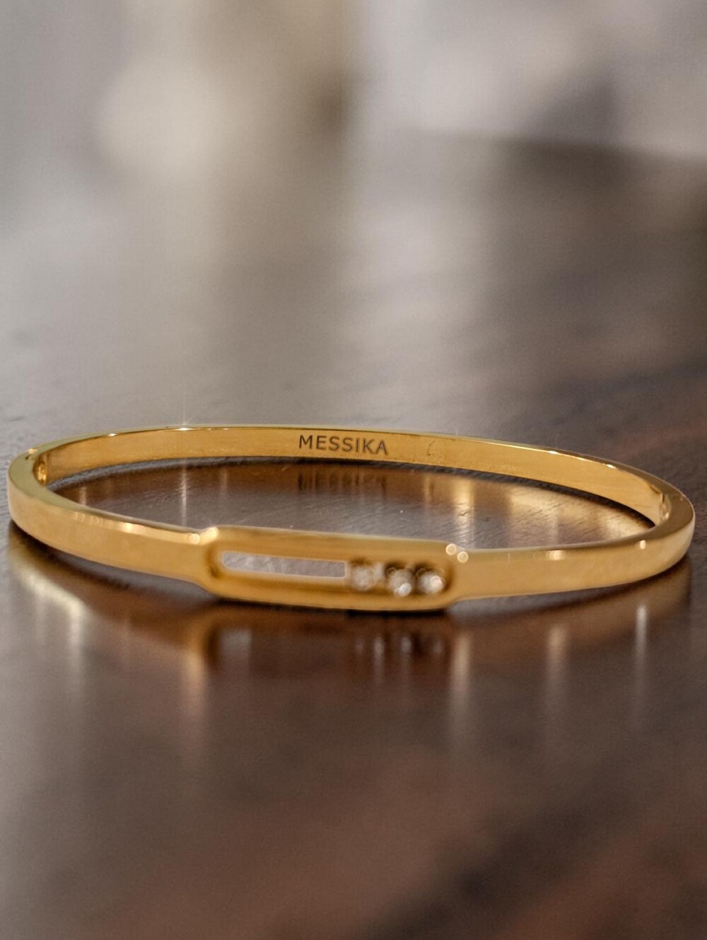 Gold Floating Stone Bangle - Picture 2 of 4